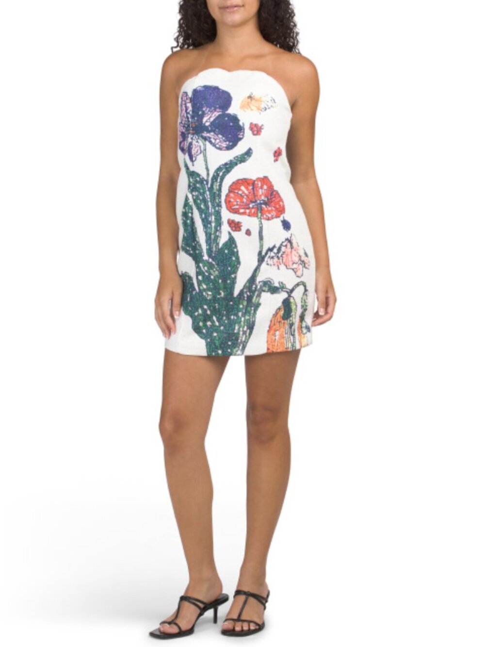 DALIA MACPHEE Strapless Beaded Print Floral Mini Dress